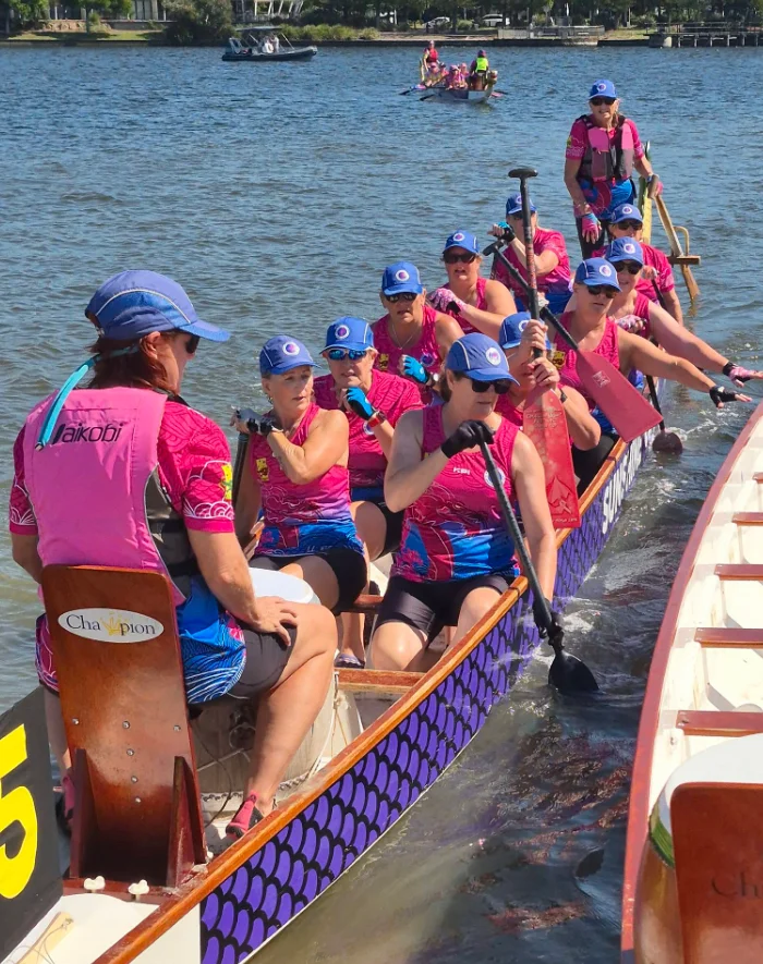 Dragon boat paddlers near Newport
